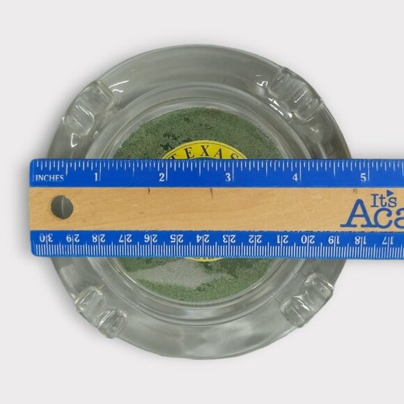 Texas Lone Star State Glass Ashtray Round 4 Slot Longhorn Souvenir Yellow Blue - Picture 4 of 11